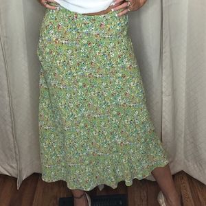 Long green floral skirt